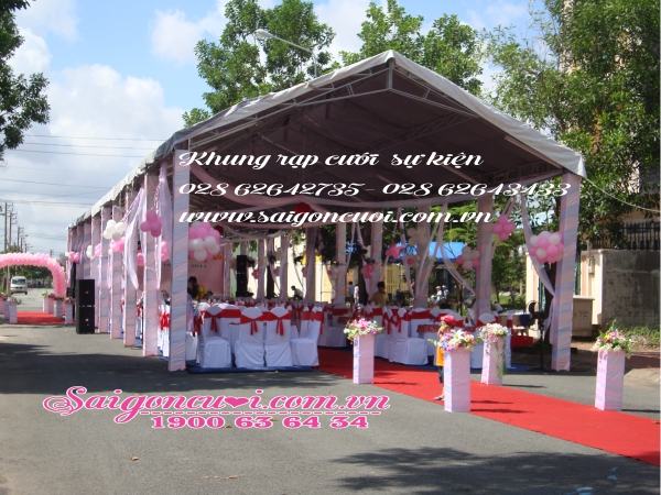 Rạp cưới sự kiện lớn màu hồng