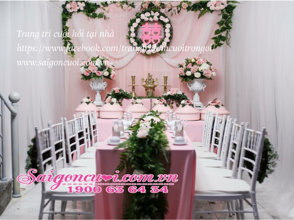 Trang trí nhà đám cưới tông màu hồng
