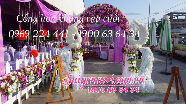 Cổng hoa khung rạp cưới, cổng hoa cưới màu tím
