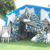 Mẫu rạp cưới, nhà bạt cưới mới nhất 2020, Cho thuê khung rạp cưới hỏi đẹp mắt với vải voan tông màu xanh - Nhà bạt, khung rạp tông xanh dương.
