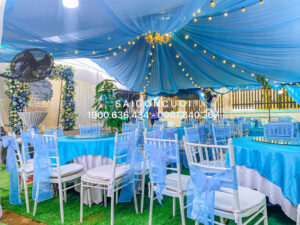 Trang trí ngày cưới trọn gói màu xanh đẹp tại Bình Chánh